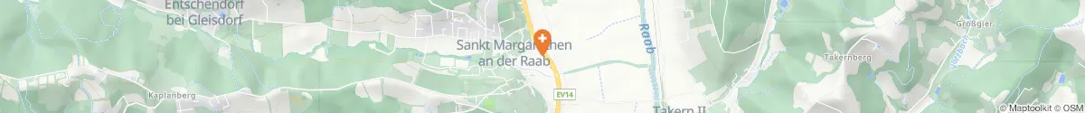 Map representation of the location for Apotheke St. Margarethen in 8321 Sankt Margarethen/Raab